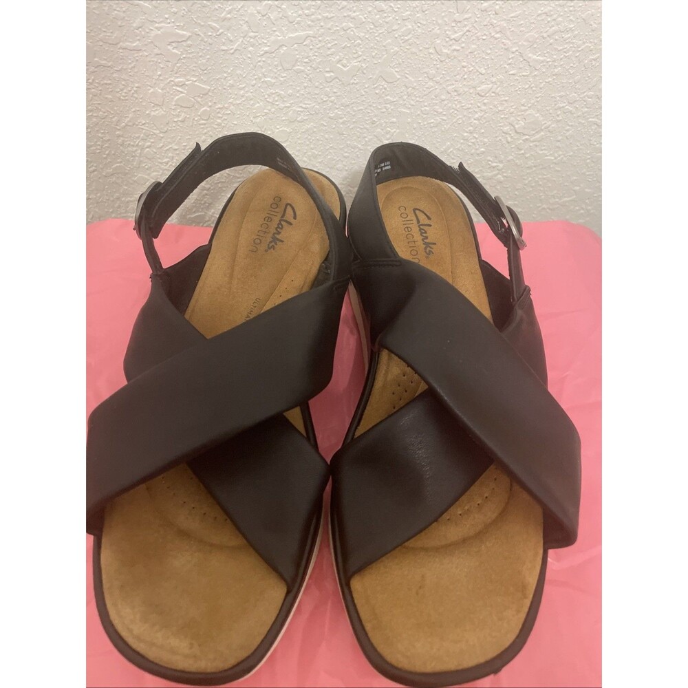 Clarks collection womens black wedge comfort shoes sandals 8.5 8 1/2 M Used